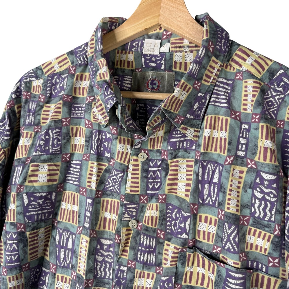 The Territory Ahead Mens XXL Cotton Tribal Geometric Print Button Up Shirt Long